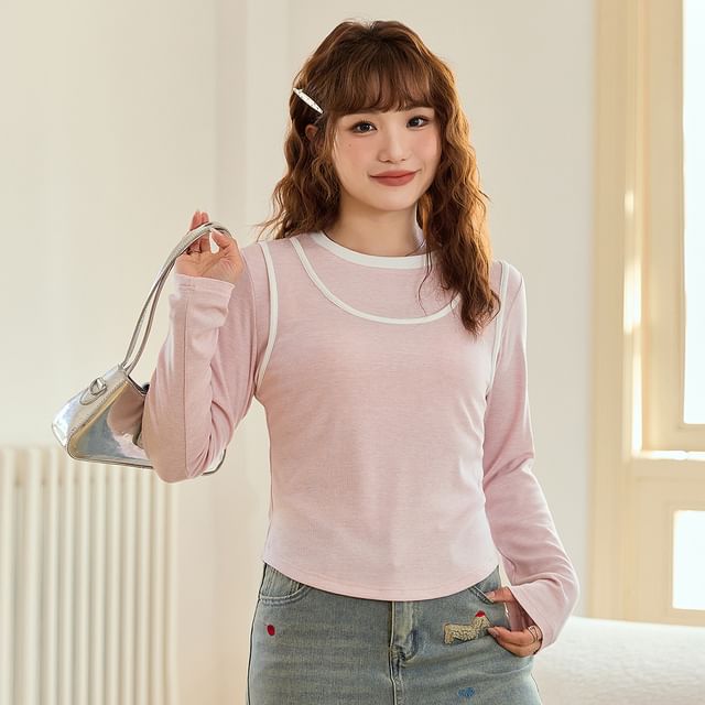 Appelsin-Mock Two-Piece Long-Sleeve Crewneck Tee