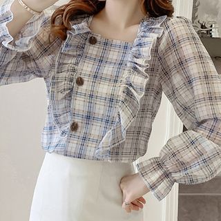 plaid ruffle blouse