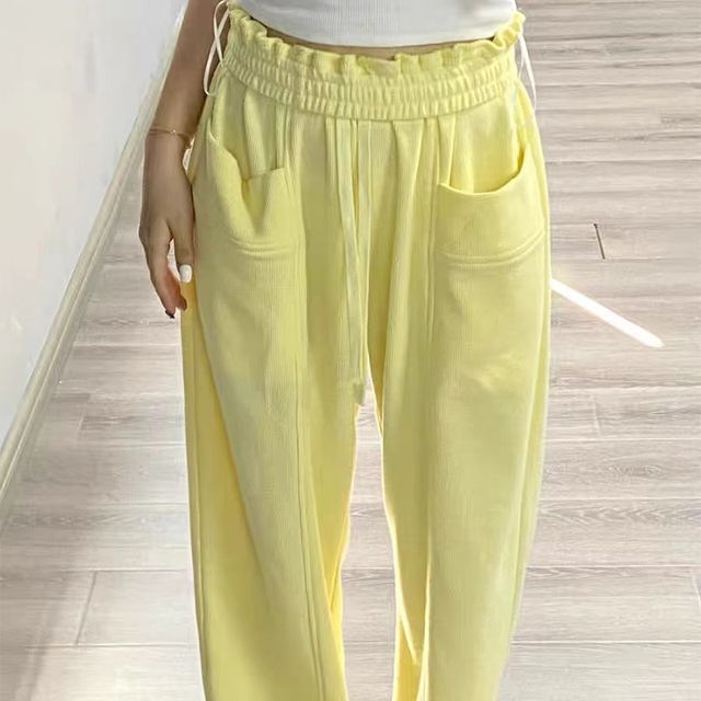 Everose-Drawstring Plain Sweatpants