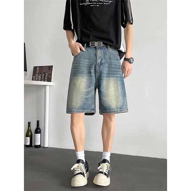 Plummie-Mid Rise Washed Denim Shorts