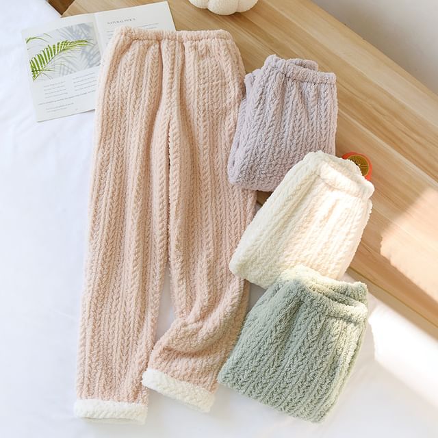 Dogini-Elastic Waist Plain Fleece Pajama Pants