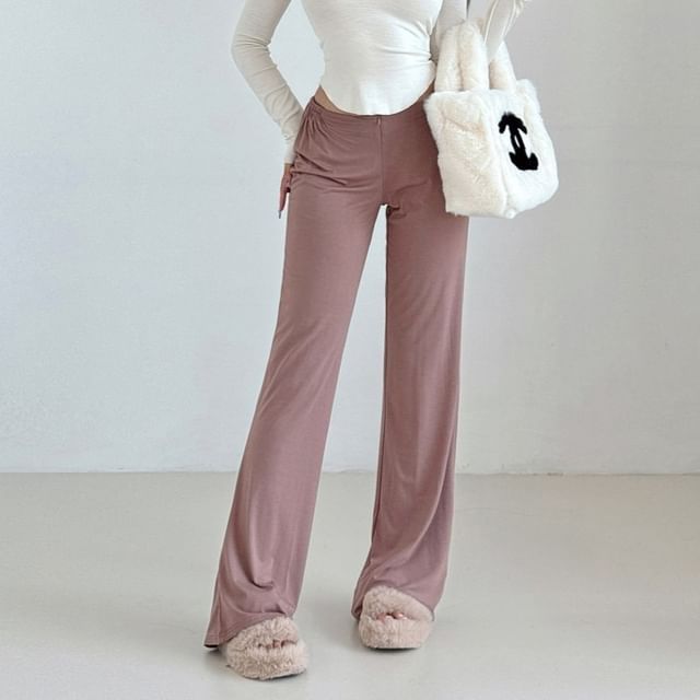 LIVIE-Mid Rise Plain Wide Leg Pants