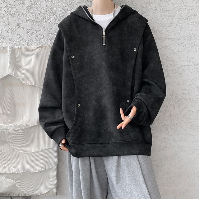 FOEV-Tie Dye Grommet Half-Zip Hoodie