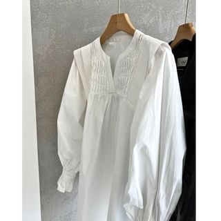 SeoulPop Long-Sleeve V-Neck Shirred Shirtdress Sale