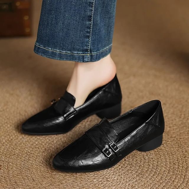 Cinnabelle-Pointed Toe Buckled Faux Leather Loafers