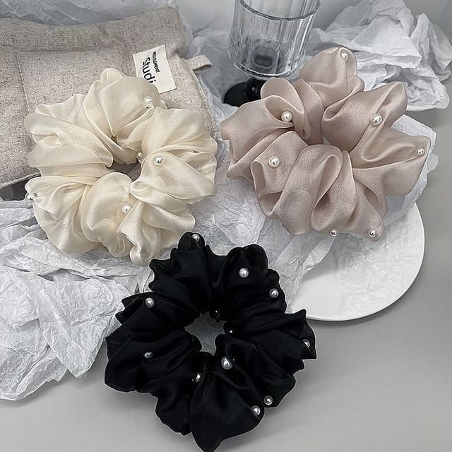 Sesori-Plain Faux Pearl Scrunchie