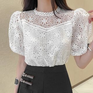 DABAGIRL Puff-Sleeve Full-Lace Blouse