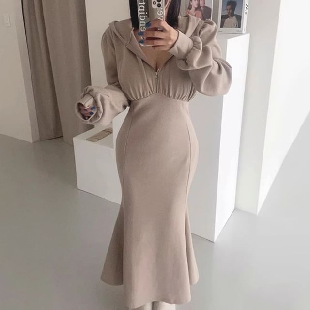 fishtail bodycon midi dress Burgundy V-neck Velvet Custom Floor Length Bridesmaid Evening Gown main image 0