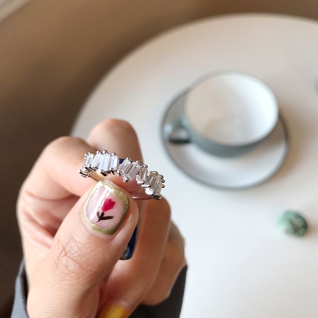 Forainer-925 Sterling Silver Rhinestone Open Ring