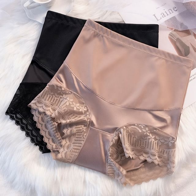 Faiar-High Waist Plain Panel Lace Panty
