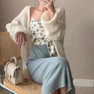 MIKIGA-Open Front Plain Cardigan