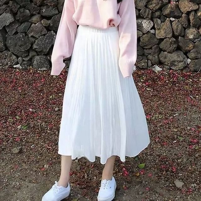 Sisyphi-High Rise Plain Pleated Midi A-Line Skirt