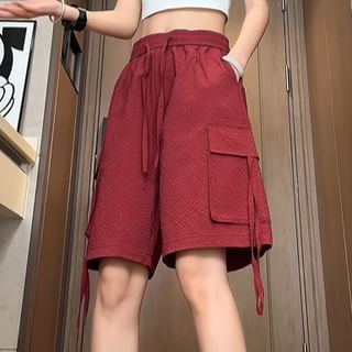 Posive-Mid Rise Plain Cargo Shorts