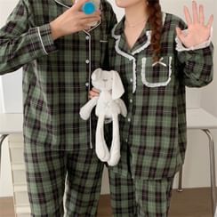 Essere - Couple Matching Pajama Set: Long-Sleeve Plaid Top + Pants