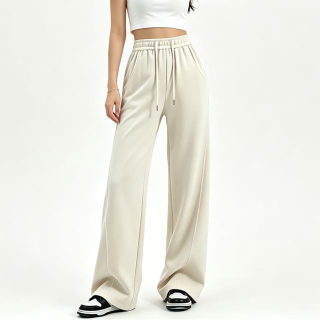 Dovitade-Mid Rise Plain Wide Leg Pants