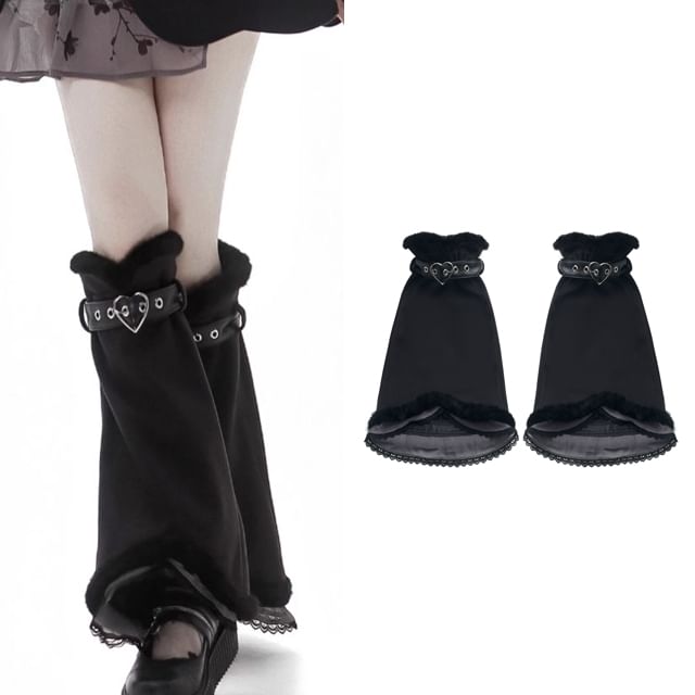 Florimi-Fluffy Trim Panel Belted Leg Warmers