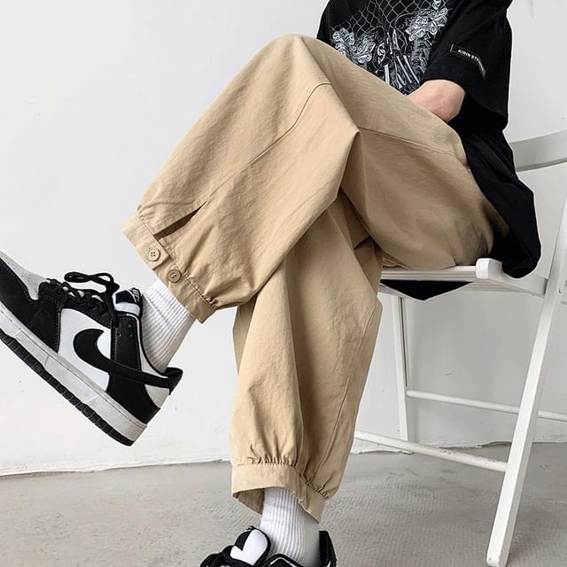 YERGO-High Waist Plain Baggy Pants