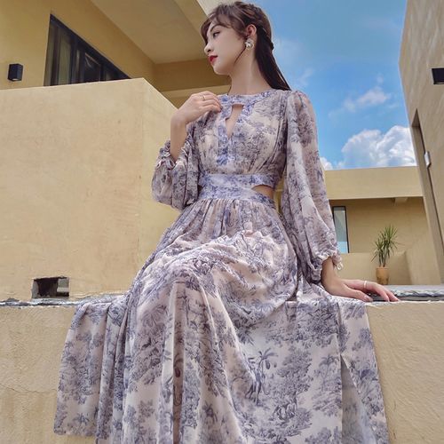 knee length dresses for ladies Long Sleeve Dress Dazed Blue Bandage Dress / S