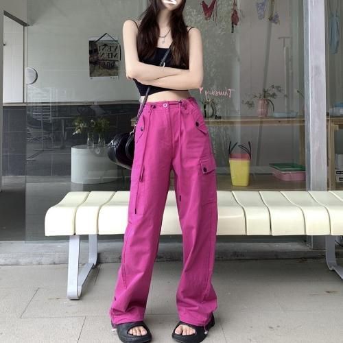 High Waist Plain Wide Leg Cargo Pants