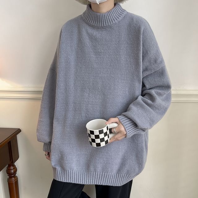 Priam-Mock Neck Plain Oversized Sweater
