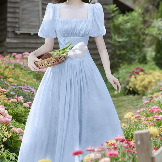 yesstyle cottagecore dress Phover - Sleeveless Eyelet Lace Trim Floral Embroidered Frog Buttoned Midi A-Line Dress