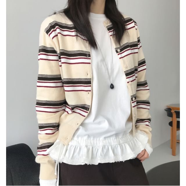 PINPI-Striped Button-Up Crop Cardigan