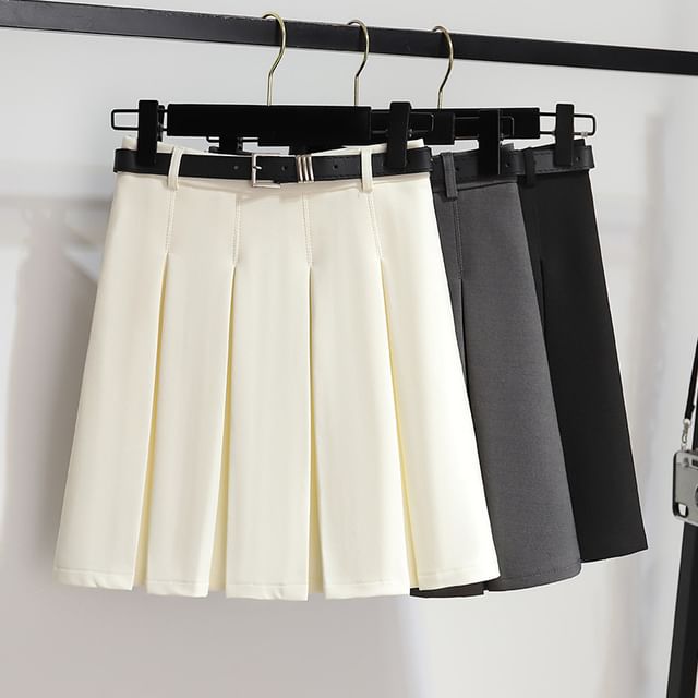 Acoustic Rain-High Rise Plain Mini Pleated Skirt