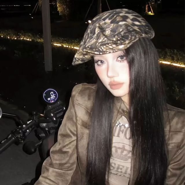 Sparktage-Leopard Print Newsboy Cap