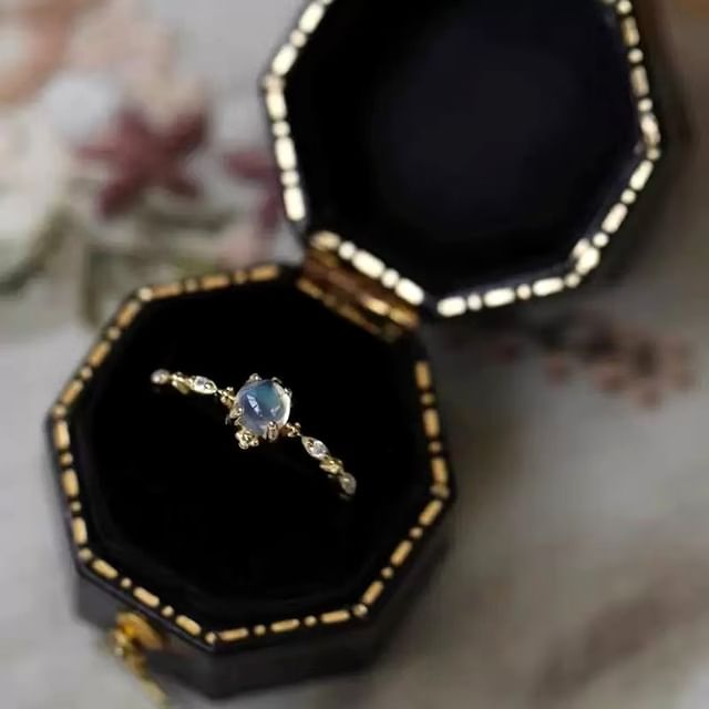 Toinianimos-925 Sterling Silver Cabochon Rhinestone Open Ring