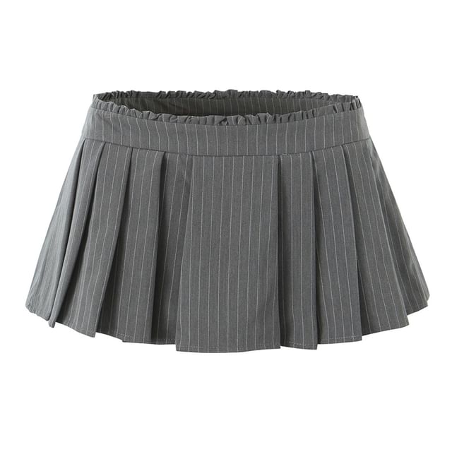 Ulark-Mid Rise Striped Pleated Mini A-Line Skirt