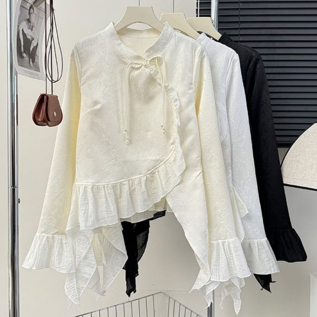 Lemongrass-Asymmetrical Frog-Button Shirt