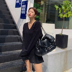 LIPHOP - V-Neck Slit-Hem Knit Top LIPHOP - V-Neck Slit-Hem Knit Top