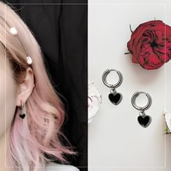 PANGU - Stainless Steel Heart Dangle Hoop Earring PANGU - Stainless Steel Heart Dangle Hoop Earring