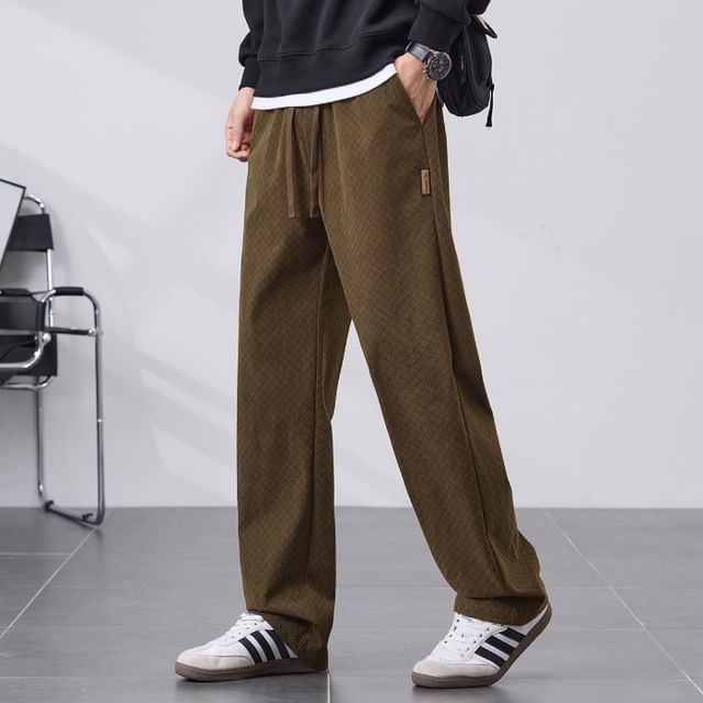 Nataro-Drawstring Waist Plain Straight Leg Pants