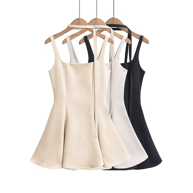 Ulark-Square Neck Sleeveless Plain Mini A-Line Dress