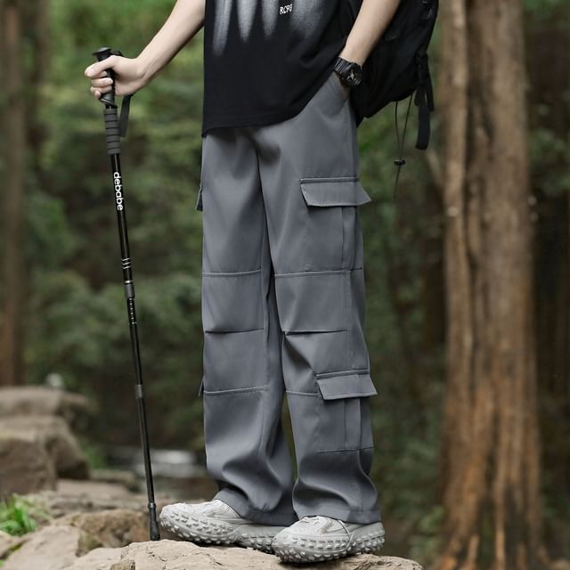 Hushgrain-High Waist Plain Wide Leg Cargo Pants