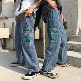 Koiyua Couple Matching Dinosaur Print Wide-Leg Jeans | YesStyle