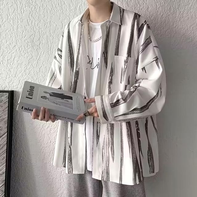 Lingaris-Long-Sleeve Tie Dye Button-Up Shirt