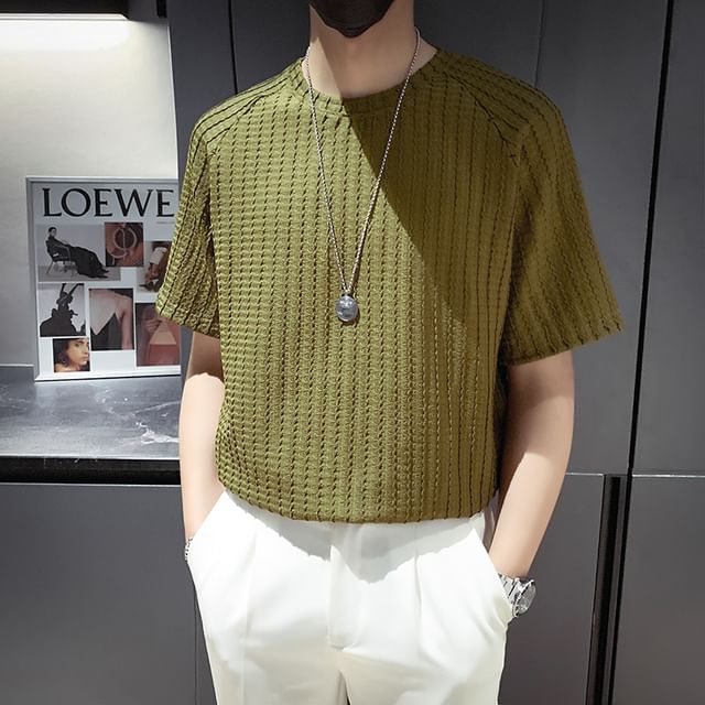 Hushgrain-Short Sleeve Round Neck Ribbed T-Shirt