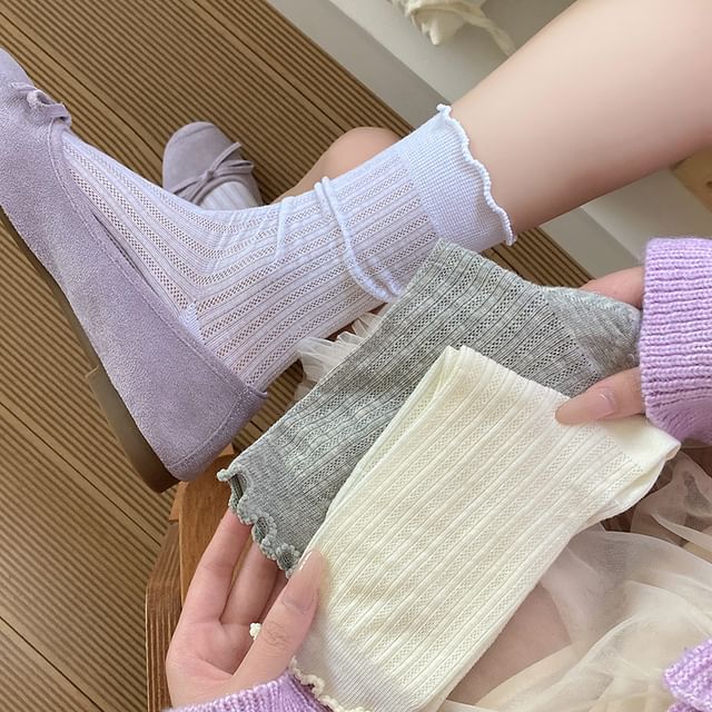 Mimiyu-Lettuce Edge Pointelle Socks Set