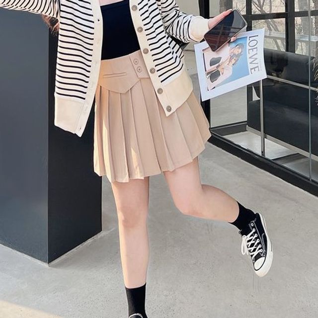 Telipino-High Waist Pleated Skirt