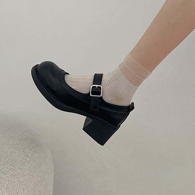 Nikao-Block Heel Plain Mary Jane Pumps