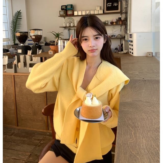 Alfie-Plain Button-Up Sweater With Shawl