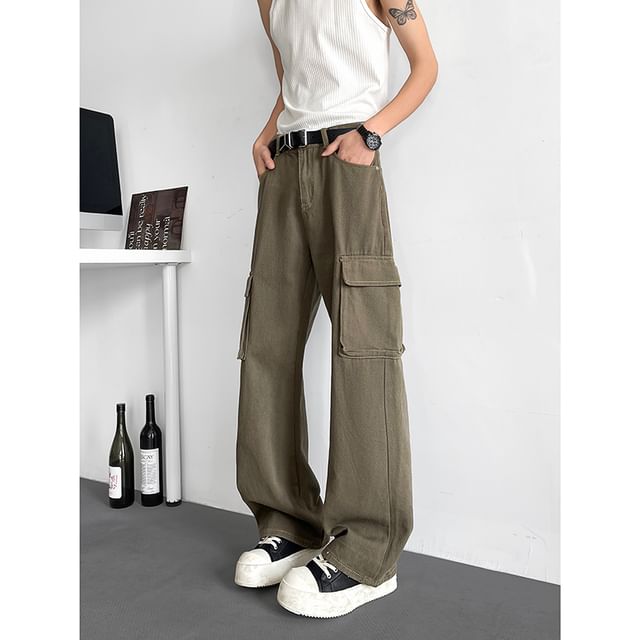 Plummie-Mid Rise Plain Wide Leg Cargo Pants