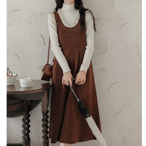brown cord dungaree dress Women's Sage Cord Pinafore Dress Brown main image 1