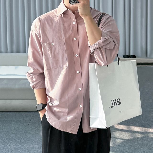 MRCYC-Long-Sleeve Plain Pocket Front Shirt