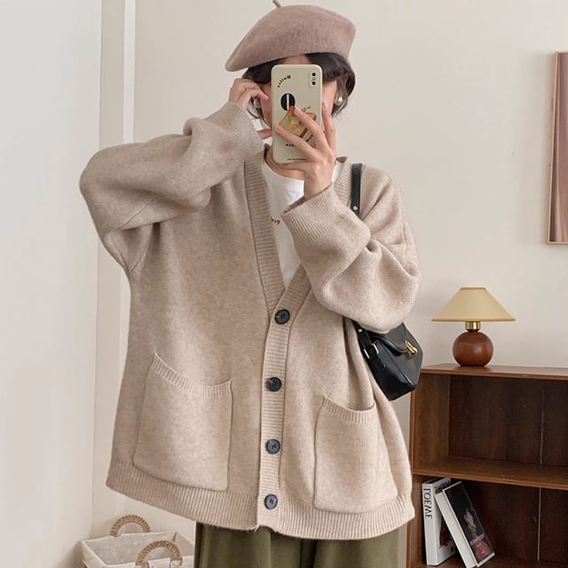 Odestra-V-Neck Plain Cardigan