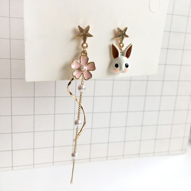Jael-Asymmetrical Rabbit Sakura Drop Earring