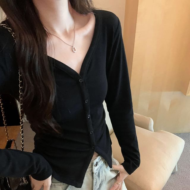 Dragan Pulse-V-Neck Button-Up Plain Cardigan