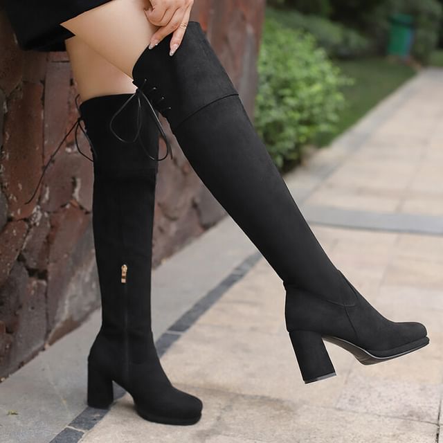Freesia-Block Heel Over The Knee Boots